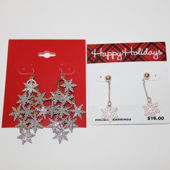 Jewelry - 2 HOLIDAY CHRISTMAS GLITTER SNOWFLAKE EARRINGS NEW